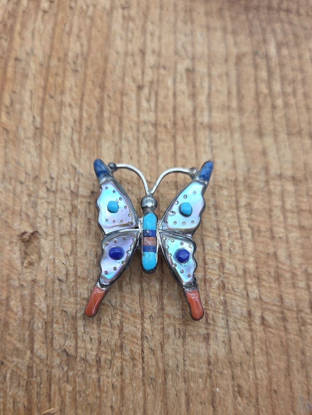 Zuni Native American Butterfly Pendant Pin Inlay Turquoise Southwestern